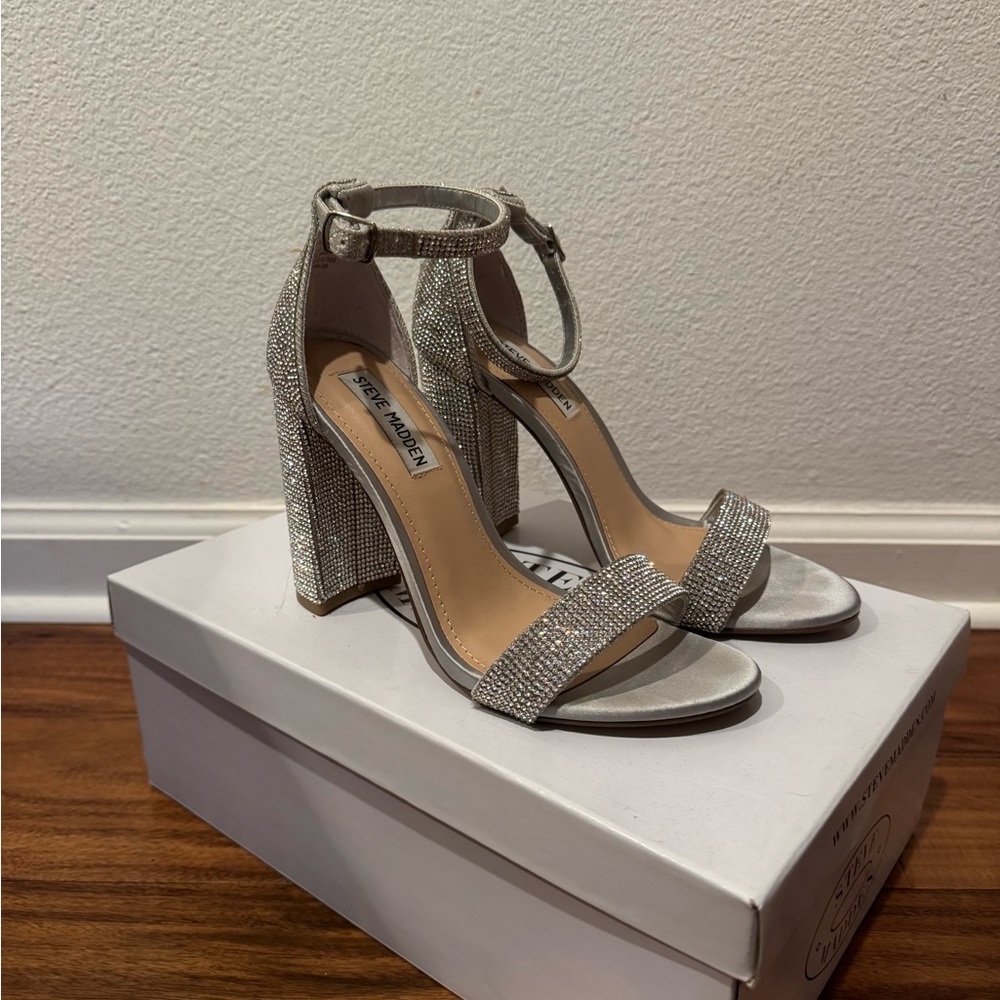 Steve Madden Glittering Silver Block Heels